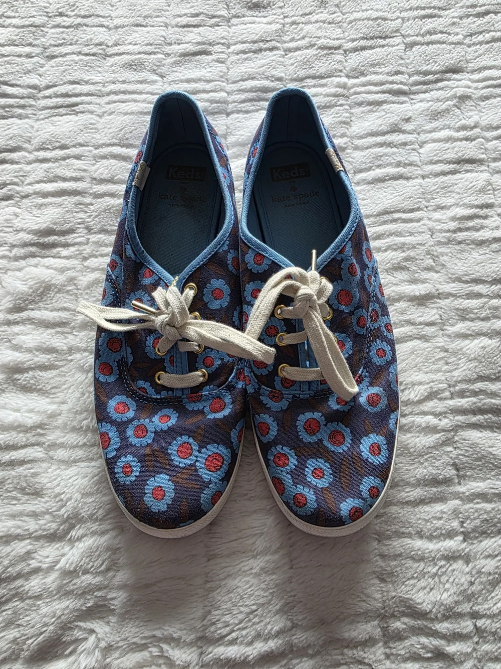 kate spade blue floral canvas slip-on sneakers